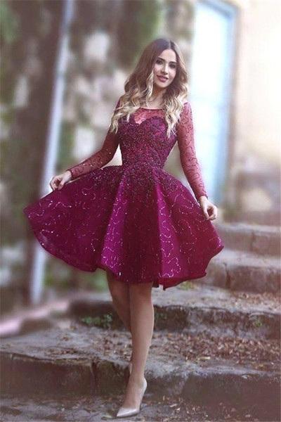 Long Sleeves Sparkly Prom Dresses,Short ...